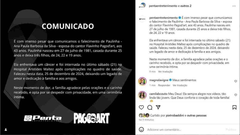 Esposa do cantor da banda Pagod'art, morre aos 43 anos após batalha contra o câncer 1 Captura de tela 2024 12 25 092356 Easy Resize.com