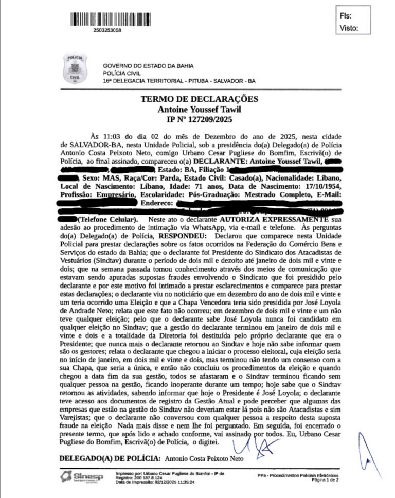 Depoimento de ex-presidente do Sindtav desmente Fecomércio em caso de fraude na eleição da entidade 1 bo estado 768x968 1