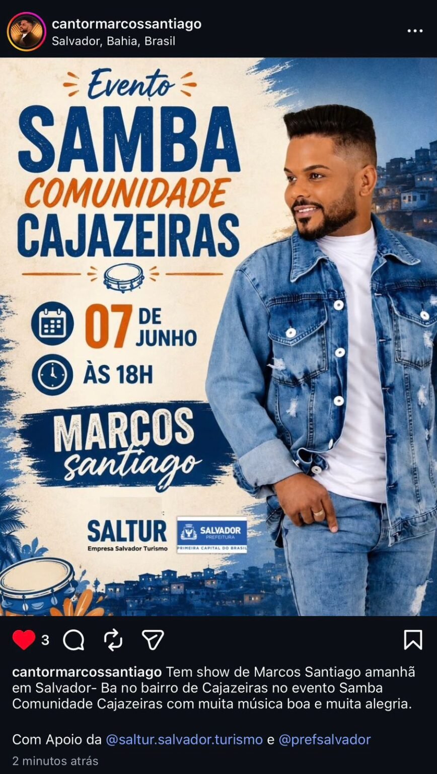 Marcos Santiago se apresenta no evento Samba Comunidade Cajazeiras neste sábado em Salvador IMG 20260608 WA0004