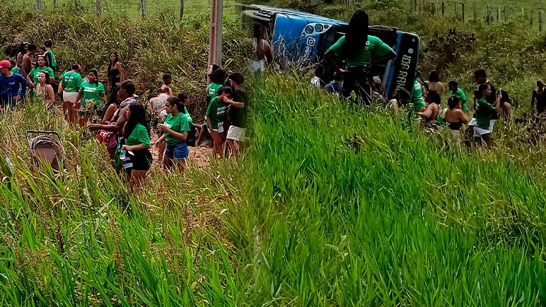 Ônibus com apoiadores de ACM Neto tomba na BA-489 e deixa passageiros feridos Arte IN 2023 Itamaraju sitesfdfsdf