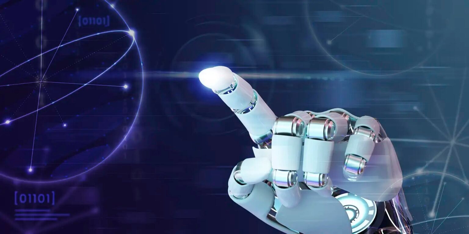 dedo da mao do robo graficos de tecnologia de fundo de ia
